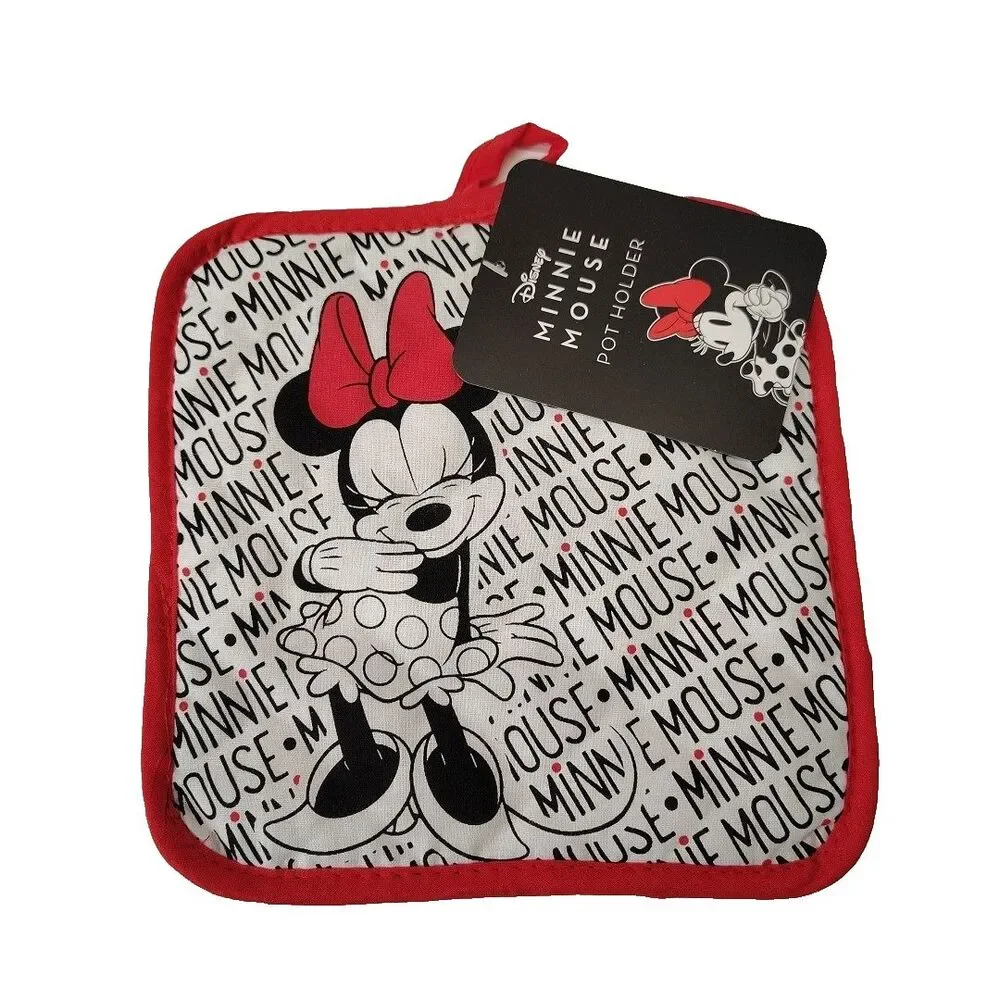 Disney Minnie Mouse Oven Mitt Pot Holder Red Black White 2 Pieces